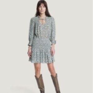 Frye Cara Paisley Blue, Gray, Cream Ruffle Mini Dress Size XS